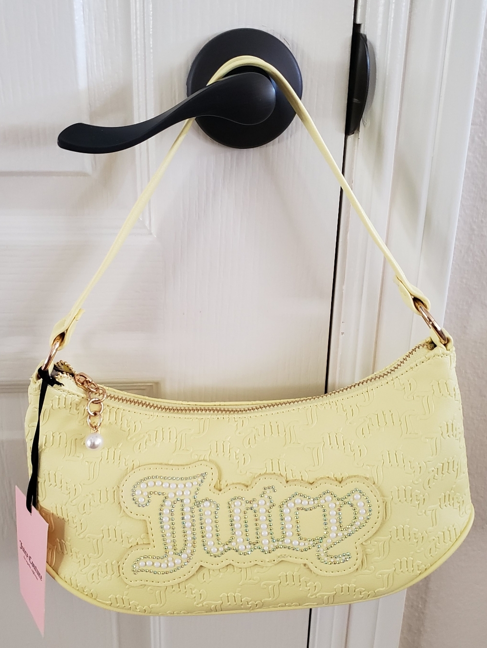 Juicy Couture Yellow Pear Emboss String Of Pearls Shoulder Bag NWT
